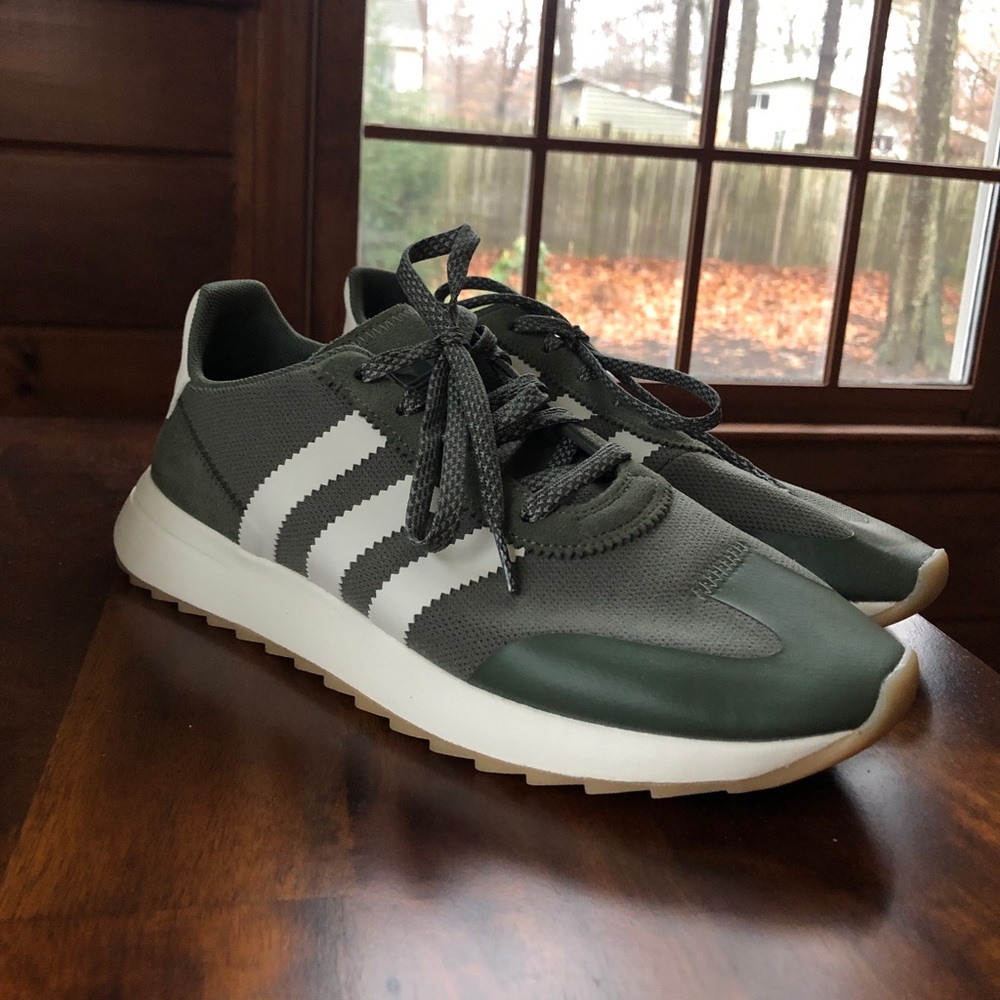Olive Green Flashback Adidas, Size 10.